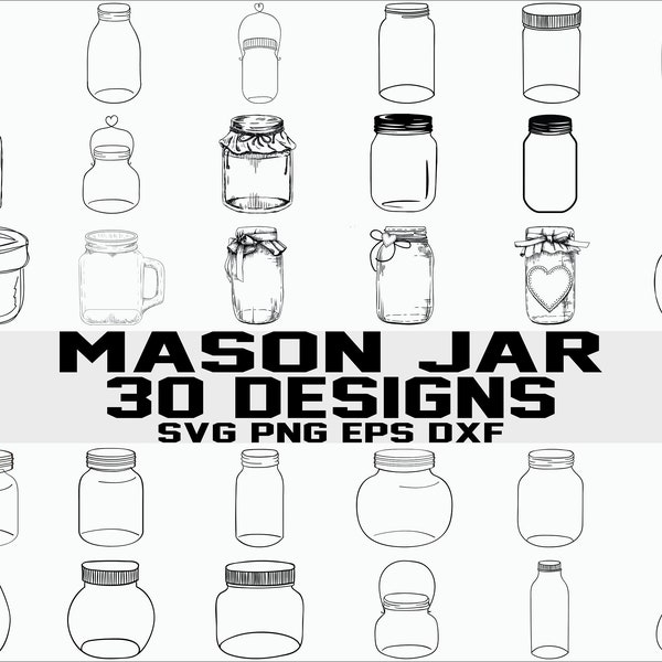 Mason jar svg/ bottle svg/ jar svg/ jam bottle svg/ hand drawn/ decor svg/ stencil/ clipart/ decal/ vinyl/ cut file/ silhouette