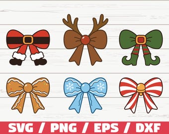 Christmas Bows SVG Bundle / Cute Holiday Bow Ornaments / Santa Elf Reindeer Candy Snowflake Bow / Christmas Decor / Laser Cut File