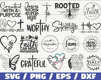 Glaube SVG Bundle / Schnittdateien / Kommerzielle Nutzung / Cricut / ClipArt / Bibelvers SVG / Religiöse SVG / Inspirierende Zitate / Christliches SVG