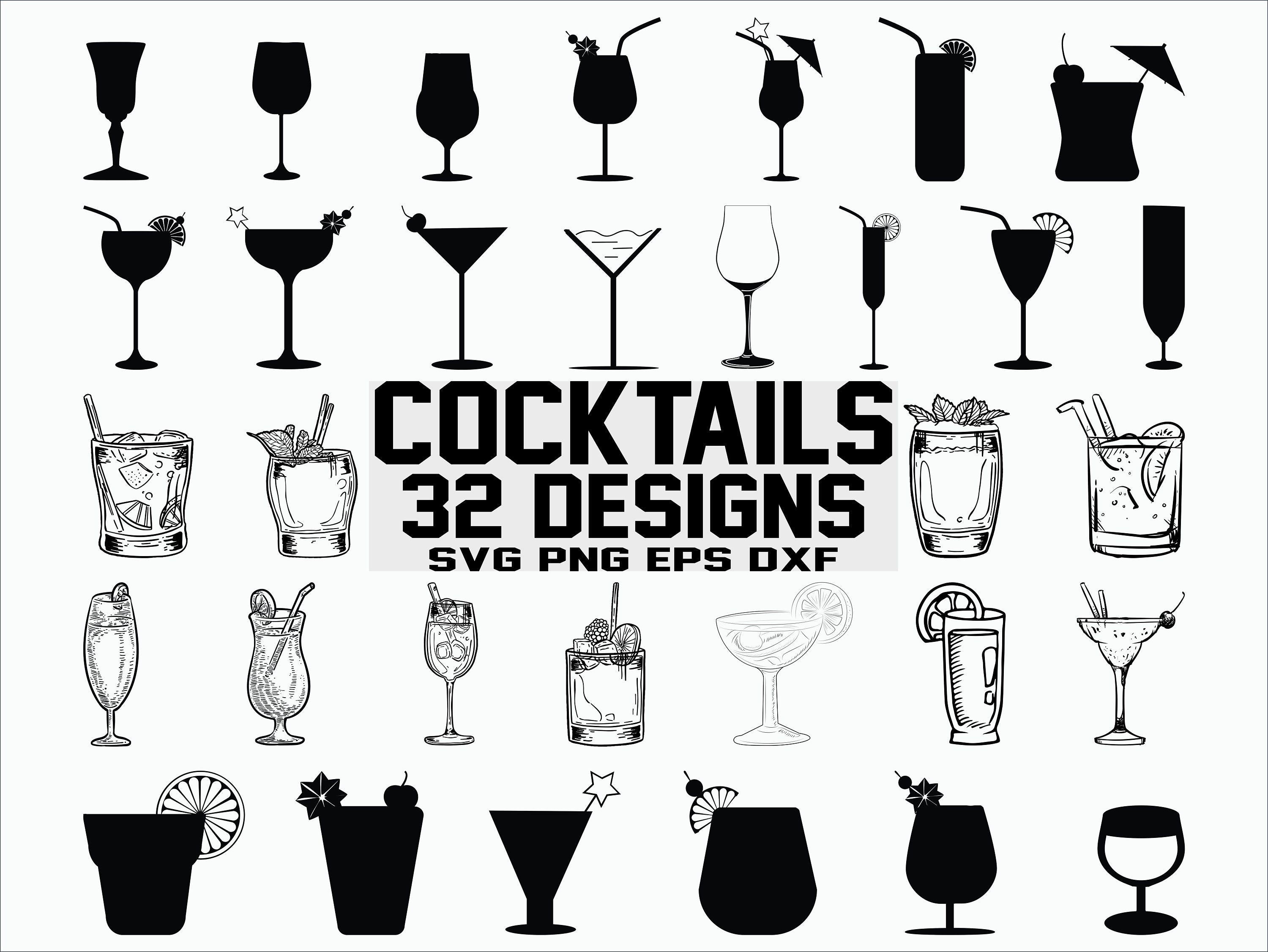 Cocktails/ Cocktail svg/ Printable files/ Sihlouette files/ Etsy