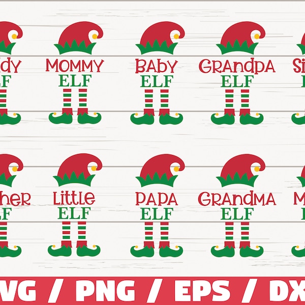 Elf Family SVG / Christmas SVG / Elf SVG / Cut File / Cricut / Clip art / Papa Maman Baby Grand-père Soeur Frère Petite Grand-mère Papa Mama