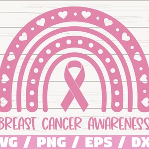 Concientización sobre el cáncer de mama Arco iris SVG / Cinta rosa SVG / Archivo de corte / Uso comercial / Silueta / Clip art / Vector/ Cáncer de mama SVG