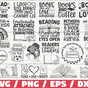 Lese-SVG-Bundle / Schnittdateien / Kommerzielle Nutzung / Cricut / ClipArt / Lesebücher SVG / Druckbar / Vektor / Buchliebhaber SVG