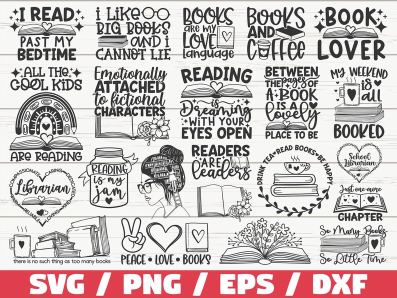 Reading SVG Bundle / Cut Files / Commercial use / Cricut / Clip art / Reading Books SVG / Printable / Vector / Book Lover SVG image 1