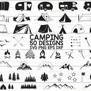 Pacote SVG de acampamento / Camper Svg / Verão Svg / Campfire Svg / Camping Clipart / Cricut / Arquivos cortados / Silhueta / Vetor