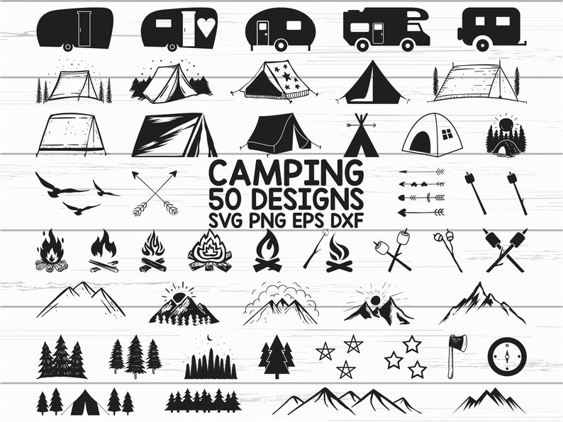 Camping SVG Bundle / Camper Svg / Summer Svg / Campfire Svg / Camping Clipart / Cricut / Cut Files / Silhouette / Vector image 1