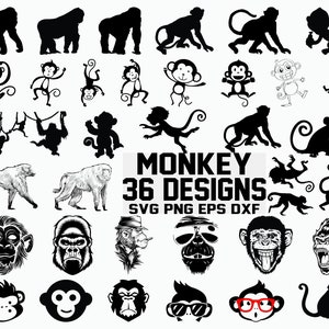Małpa SVG / Gorilla SVG / Clipart / Cricut / Pliki do cięcia / Sylwetka / Wektor / DXF