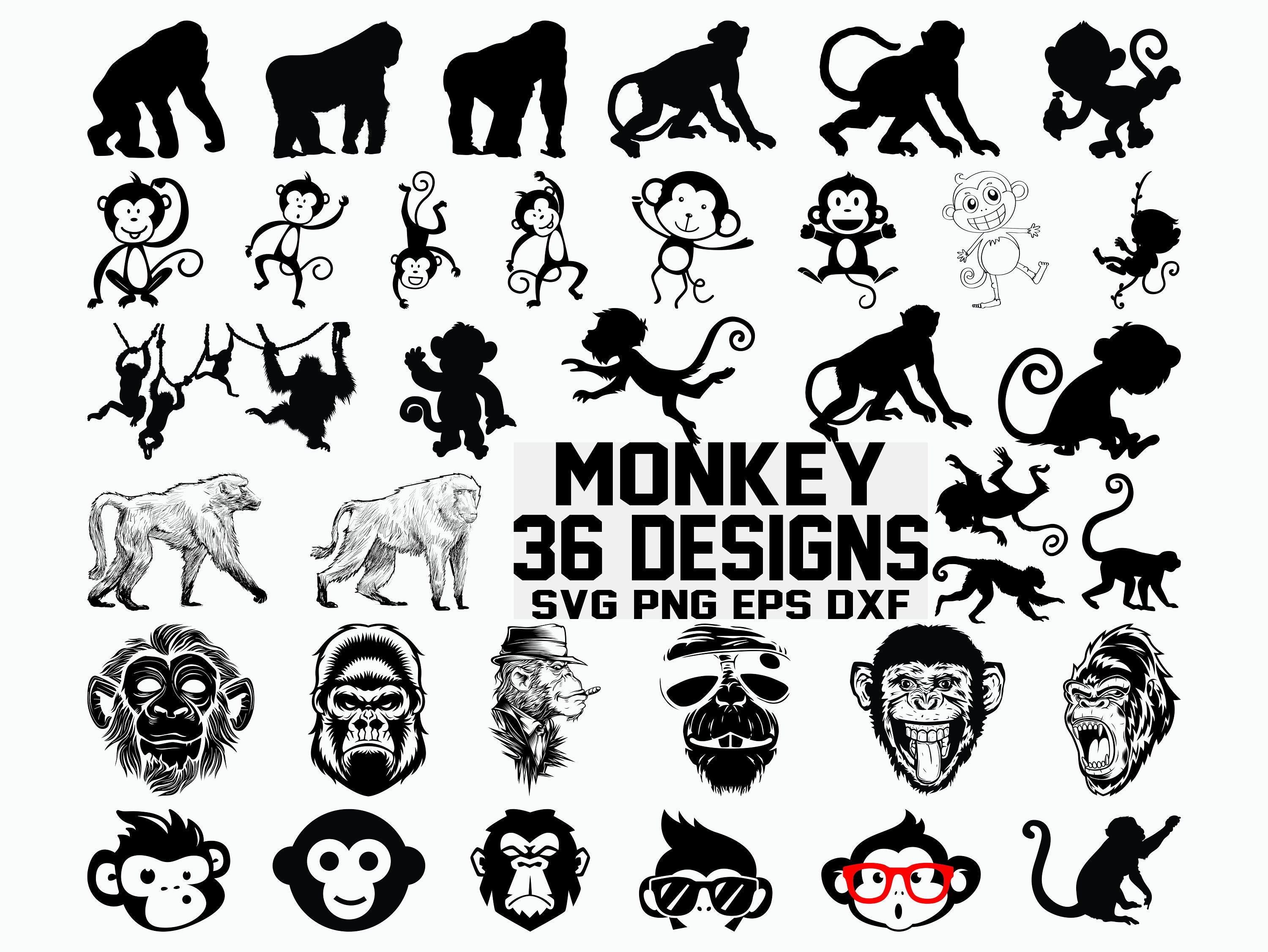 Cute Monkey Animal Flat PNG & SVG Design For T-Shirts