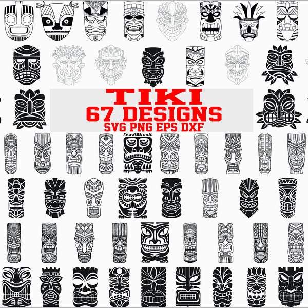 Tiki svg/ tiki head svg/ tribal svg/ luau svg/ totem/ tiki mask/ hawaiian/ silhouette/ clipart/ eps/ png/ dxf/ cut file/ iron on/ stencil