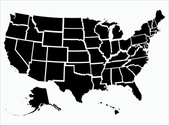 50 States Stickers  Plain Black Stickers