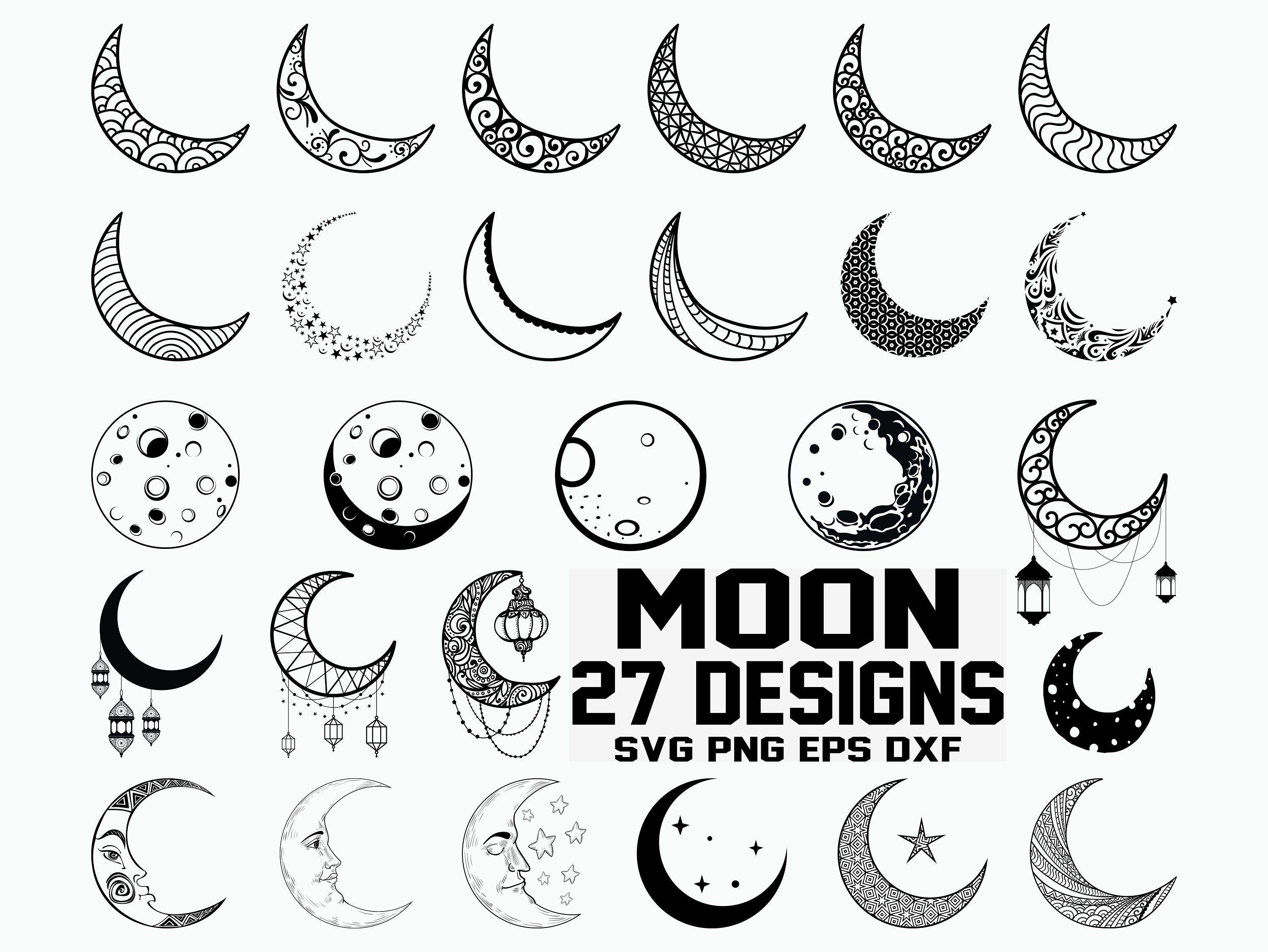Crescent Moon SVG, Crescent Moon Cut File, Moon Vector, Moon Clipart, Crescent Moon Illustration Design Outline, Cricut, Silhouette, PNG