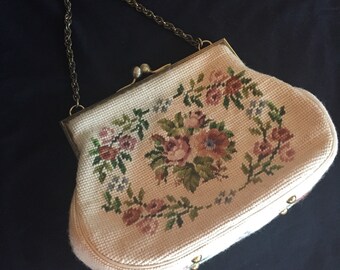 Vintage Floral Needle Point Purse