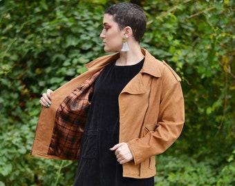 Chaqueta de motociclista estilo forajido de cuero color canela vintage