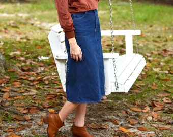 Falda vaquera midi con lavado azul clásico de los años 90