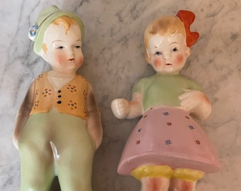 Vintage Rosy Cheek Boy and Girl Figurine Set