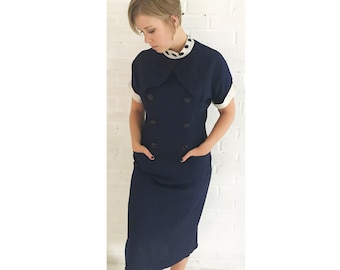 Vintage Navy Blue 1960s Executive Attire Dress