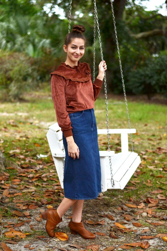 Vintage 1990s Midi Denim Skirt