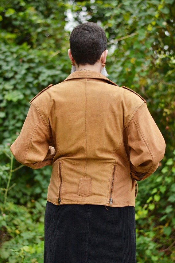 Vintage Tan Leather Outlaw Biker Jacket - image 3