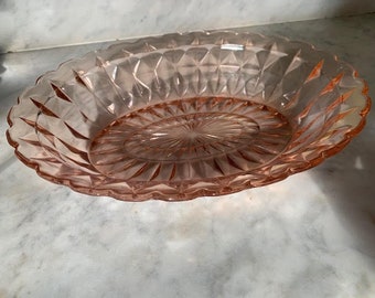 Vintage rosa medio ovalado Windsor diamante depresión tazón de vidrio