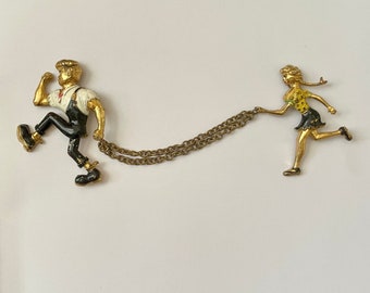 Broche doble vintage de Li'l Abner y Daisy Mae
