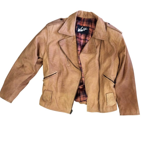 Vintage Tan Leather Outlaw Biker Jacket - image 5