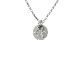 14k White Gold Diamond Pendant Necklace Ninja Star