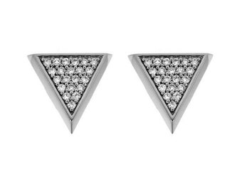 18k White Gold Colorless Diamond Earrings Large Tres Puntos For Women