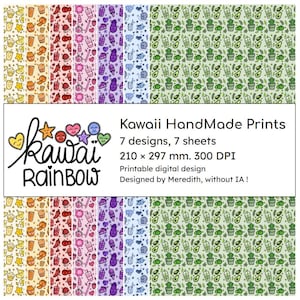 Kawaii Scrapbooking Paper - KawaiiRainbow - Journaling, Washi tape