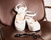White Leather Shoes Women, Swedish Clogs, Handmade Low Heel Rubber Clogs and Mules, Mary Jane Shoes - Jill