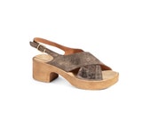 Clogs for Women, Handmade clogs, bronze strappy sandals, Slingback Clog, Low Heel everyday shoe - Freja