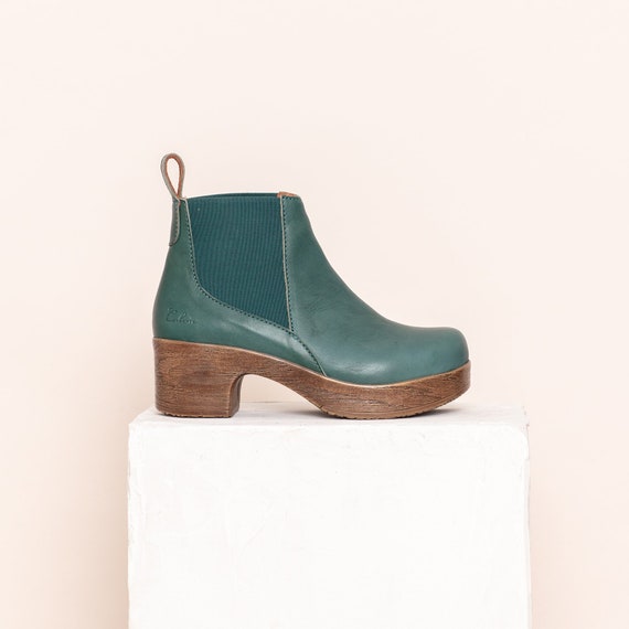 blue ankle boots low heel