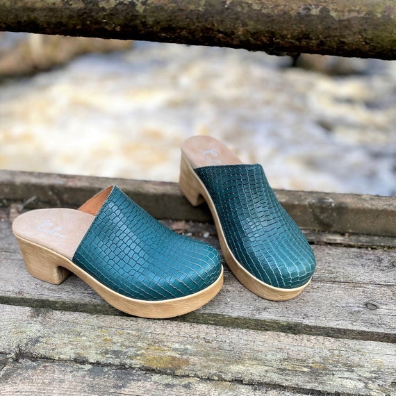 Drik legeplads Higgins Turquoise Clogs for Women Teal Green Shoes Swedish Clogs | Etsy