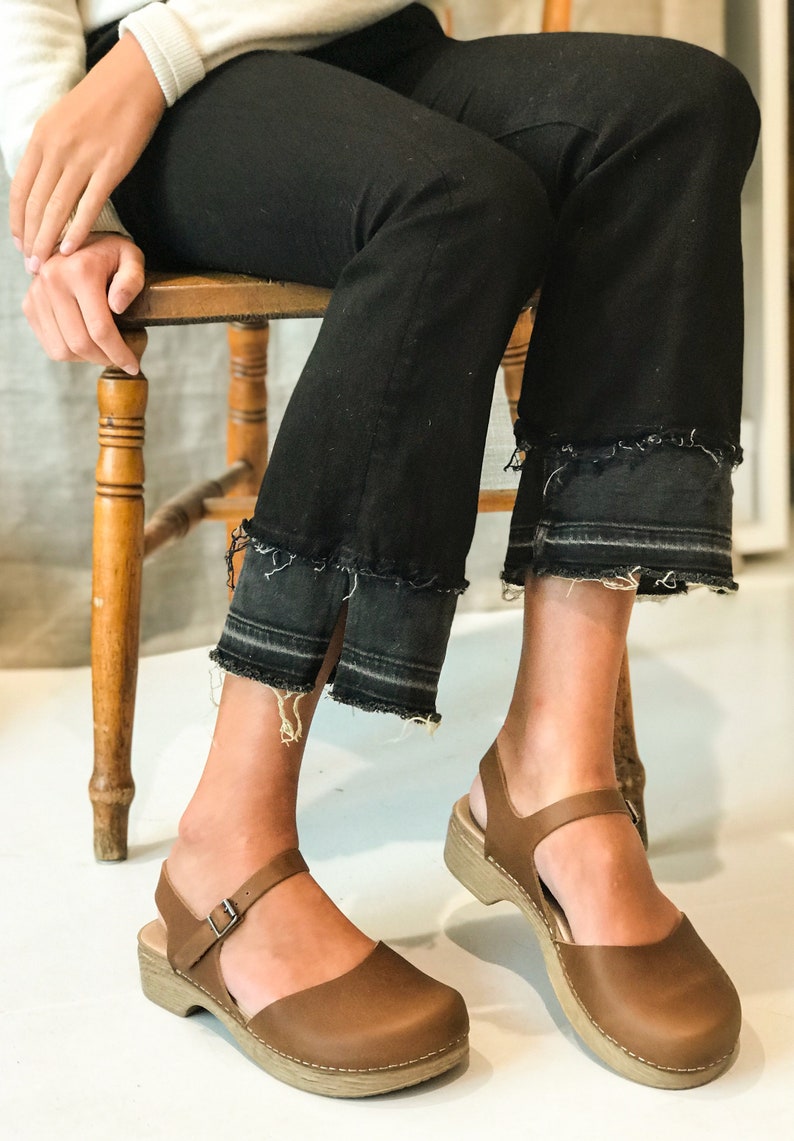 Swedish Clogs Women Low Heel Mary Janes Brown Clog Low Heel Etsy