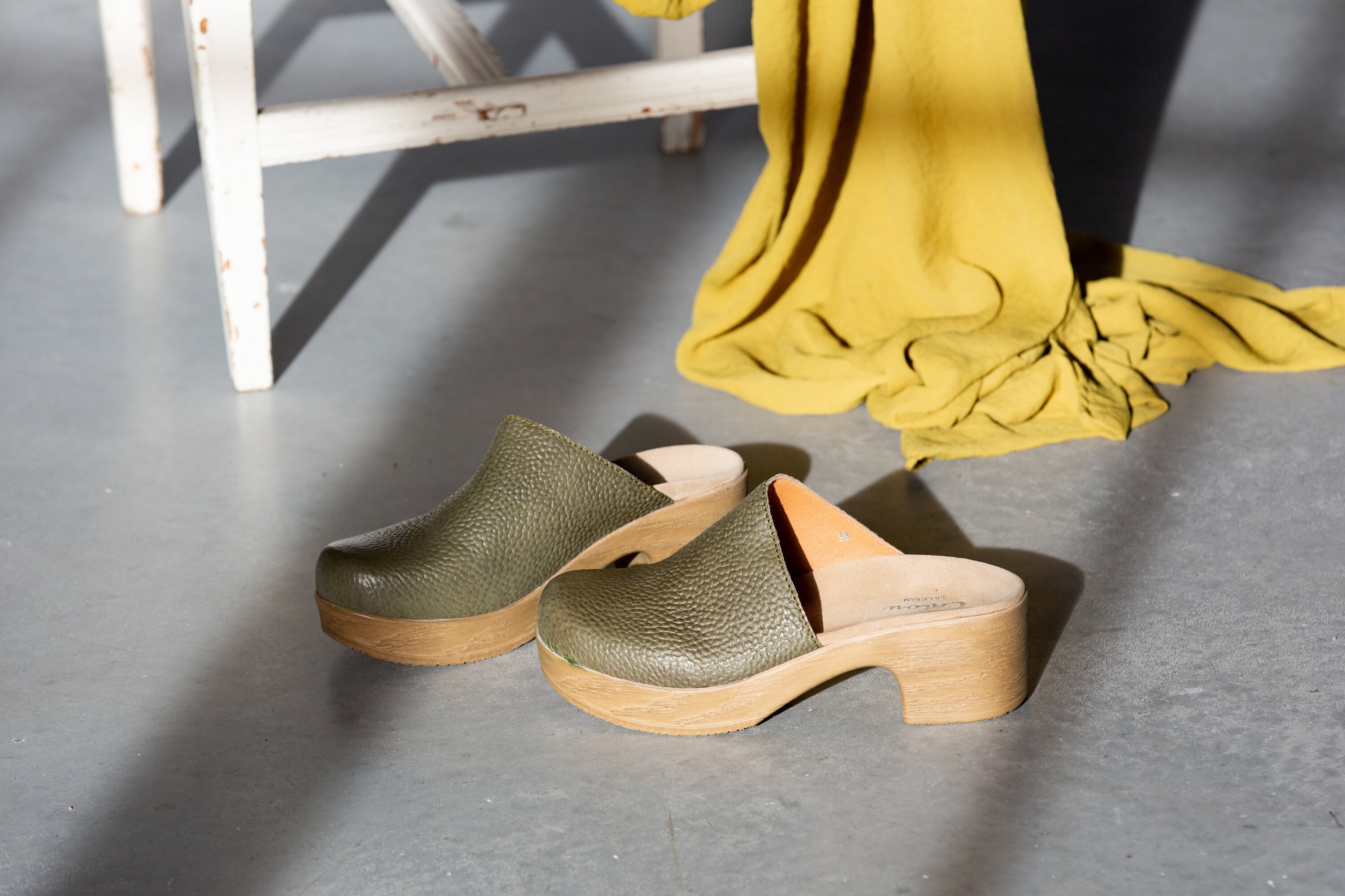 olive green clogs