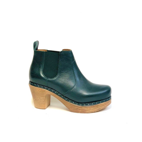 Botines de cuero verde botas cortas de moda zuecos suelas de | Etsy España