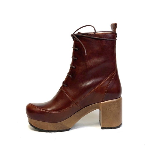 Botines de piel marrón para mujer botines de tacón alto con | Etsy España