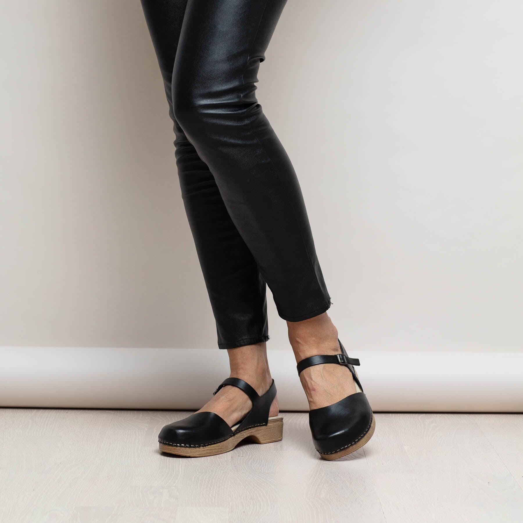 Black Mary Jane Low Heel Leather Clog-diana Black, Calou Stockholm