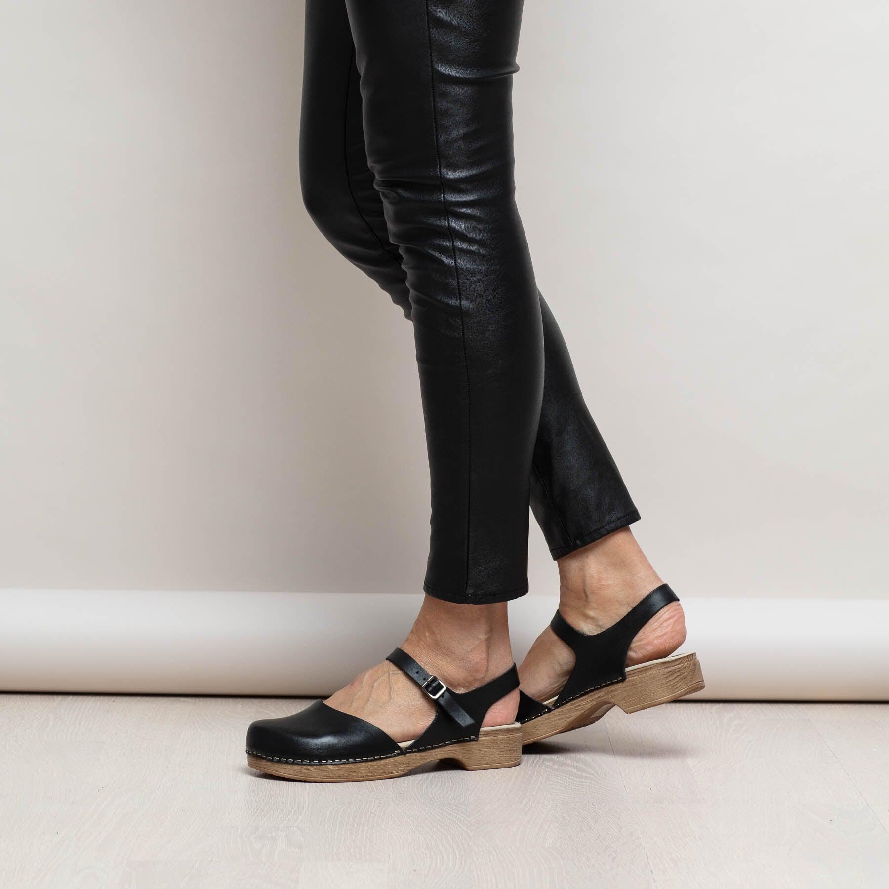 Black Mary Jane Low Heel Leather Clog-diana Black, Calou Stockholm