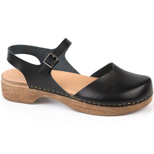 Black Clogs Women Flat Swedish Clogs Leather Casual Comfort Etsy