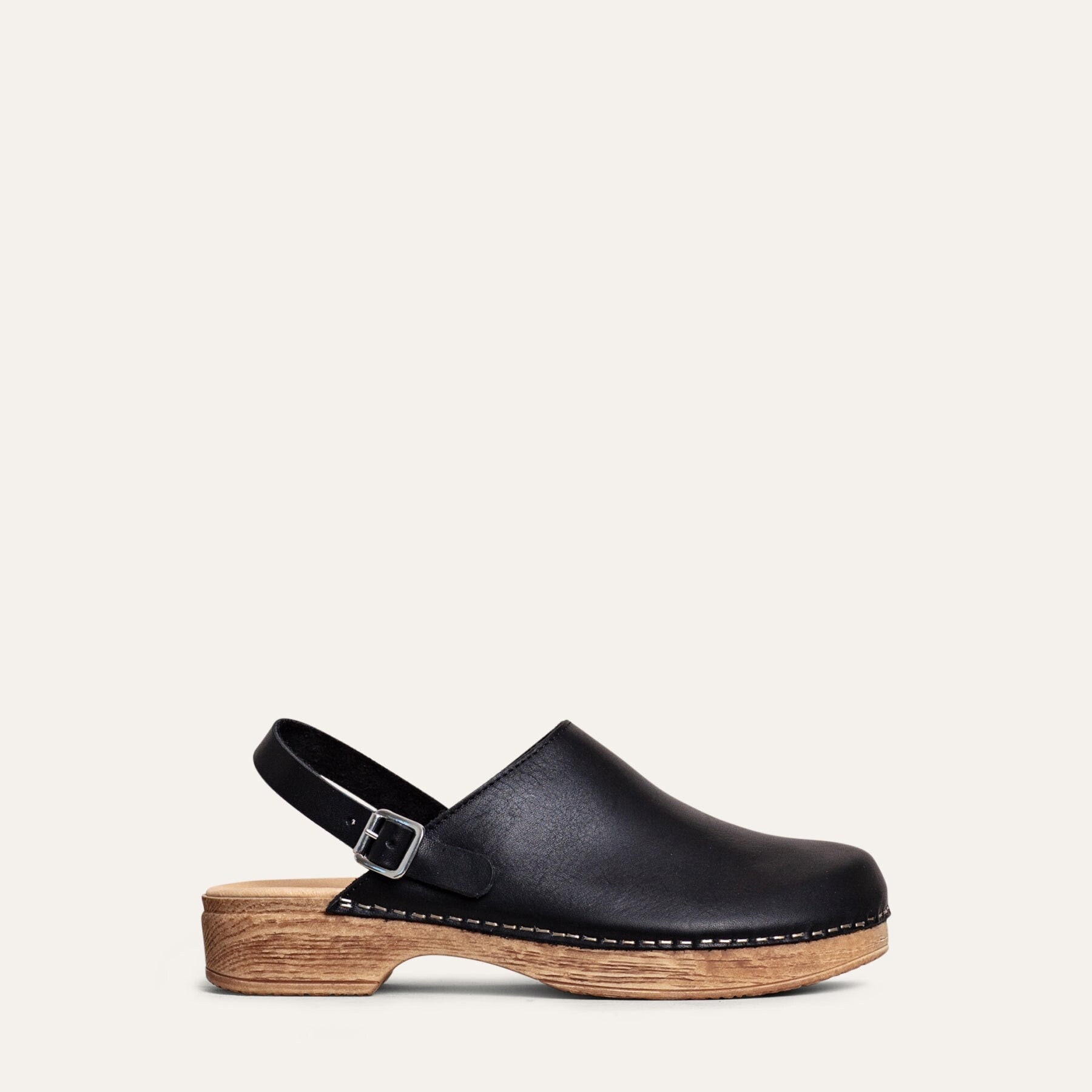 Low Heel Black Leather Clog With Backstrap, Siri Black - Calou