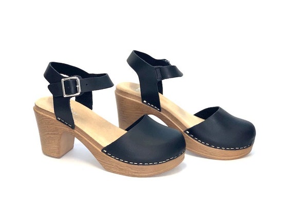 black clogs wooden sole