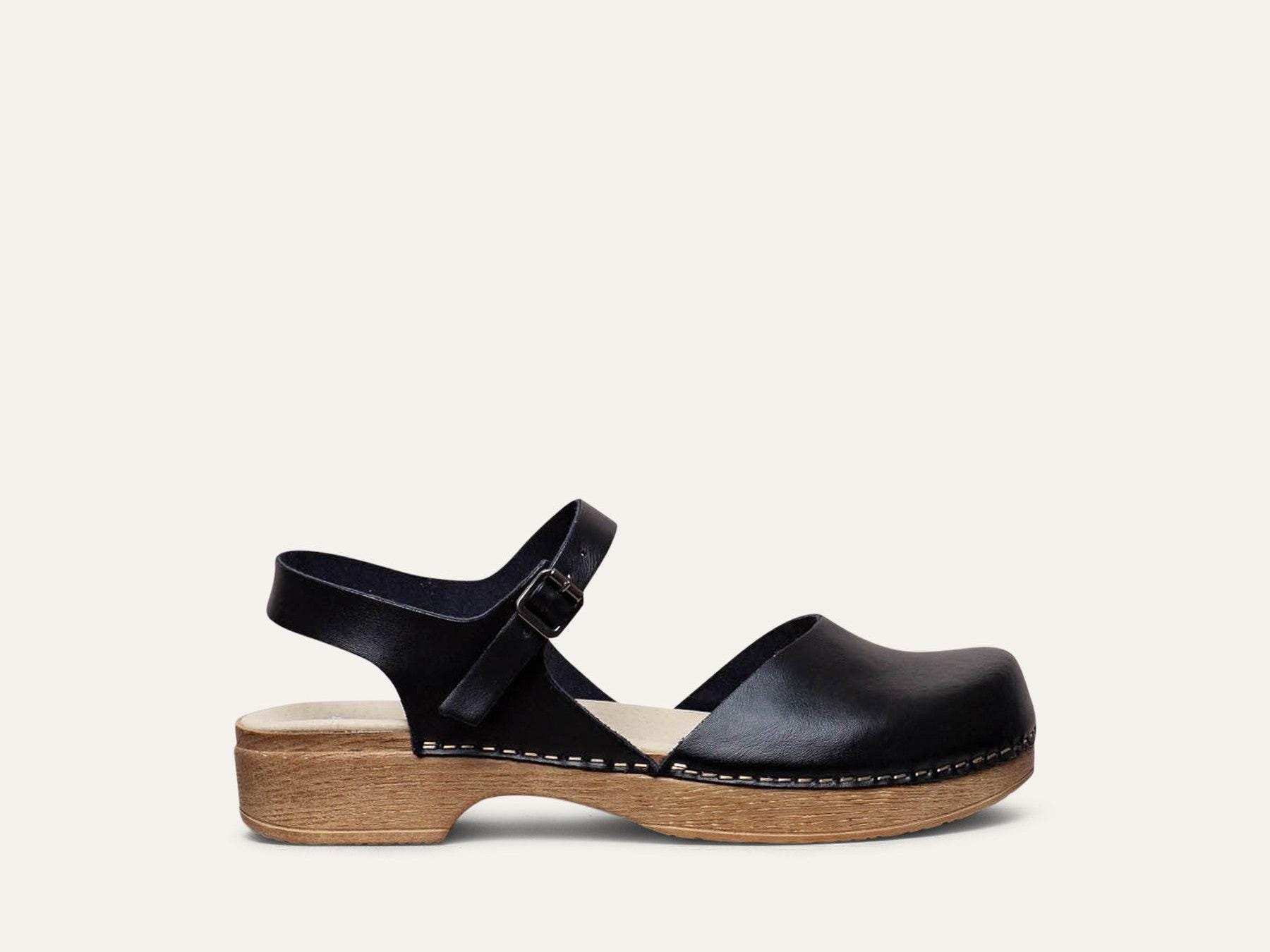 Black Mary Jane Low Heel Leather Clog-diana Black, Calou Stockholm