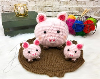 Ad-Orbs Creatures Pig Persephone, Piglets & Mud Mat (Crochet PATTERN PDF ONLY)