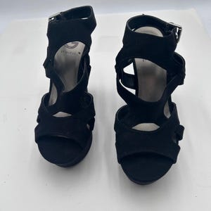 G by Guess Y2K Black Faux Suede Chunky Platform Wedge Sandals Women's Size 7M