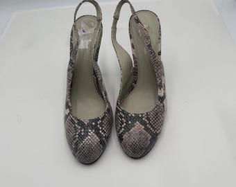 Vintage Enzo Angiolini Leather Snakeskin Pattern Slingback Heels Women's 10M
