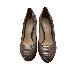 VTG Guess Womens Size 7.5M Brown Leather Snakeskin Platform Stiletto Pumps Heels