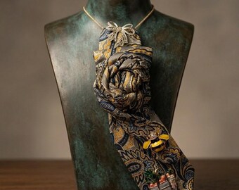 Bespoke Paisley Tie Rosette Necklace Bee Garden Charms Handmade Statement Piece