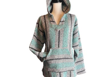 Vintage 90's Baja Joe Pullover Hoodie Baja Hoodie Turquoise Black White Size S