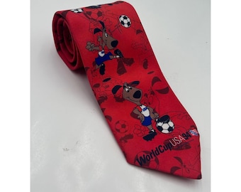 Vintage Men's Ralph Marlin 1994 World Cup USA Soccer Tie Striker Mascot Red 57"