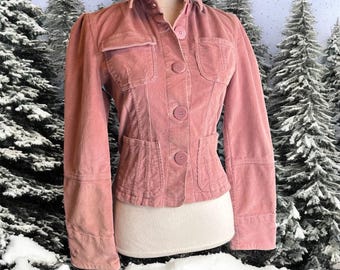 Y2KDollhouse Blue Jeans and Rock & Roll Pink Corduroy Button Up Cropped Jacket S